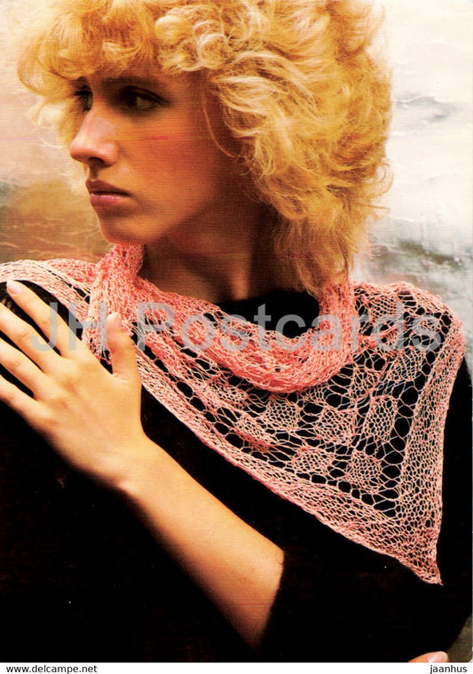 lace shawl - Women Fashion - knitting patterns - woman - 1987 - Czechoslovakia - unused - JH Postcards