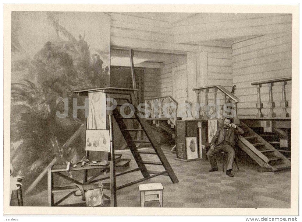 in winter workshop - painter Ilya Repin Memorial Home "Penates" - Penaty - 1963 - Russia USSR - unused - JH Postcards