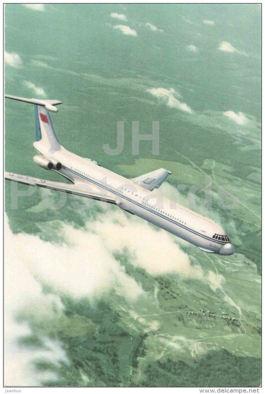 The Giant IL-62 passenger turbojet - airplane - Aeroflot - Soviet aviation - Russia USSR - unused - JH Postcards