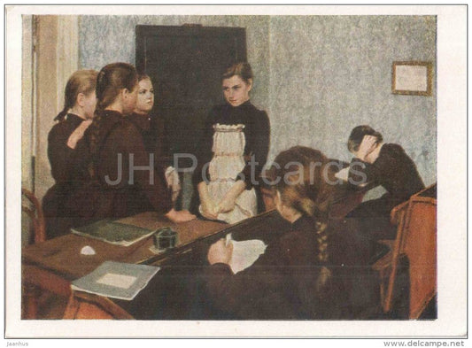 painting by E. Shanks - New girl at school , 1892 - russian art - unused - JH Postcards