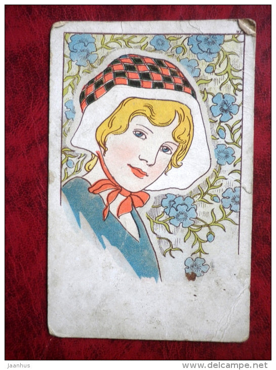 girl - fille - art nouveau ? - old postcard - used in Estonia - JH Postcards