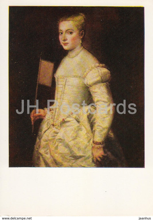 painting by Titian - Portrait of Lady in White , 1553 - italian art - 1985 - Russia USSR - unused - JH Postcards
