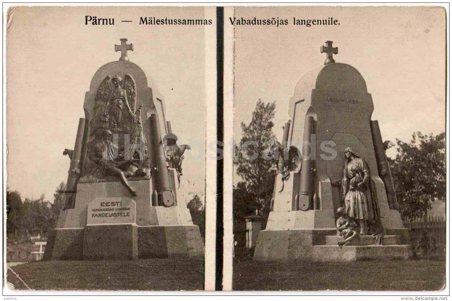 A monument to perished in the War of Independence - Pärnu - Estonia - old postcard - circulated in Estonia 1927 Tallinn - JH Postcards