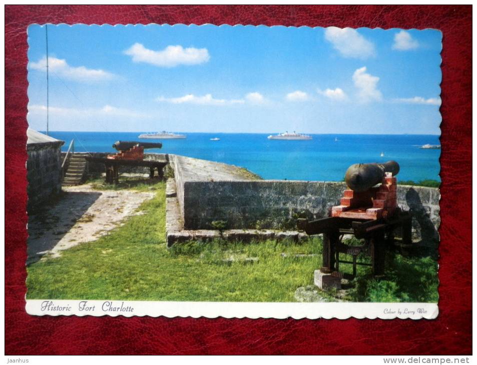 Nassau in the Bahamas - historic fort Carlotte - cannon - 1964 - Bahamas - unused - JH Postcards