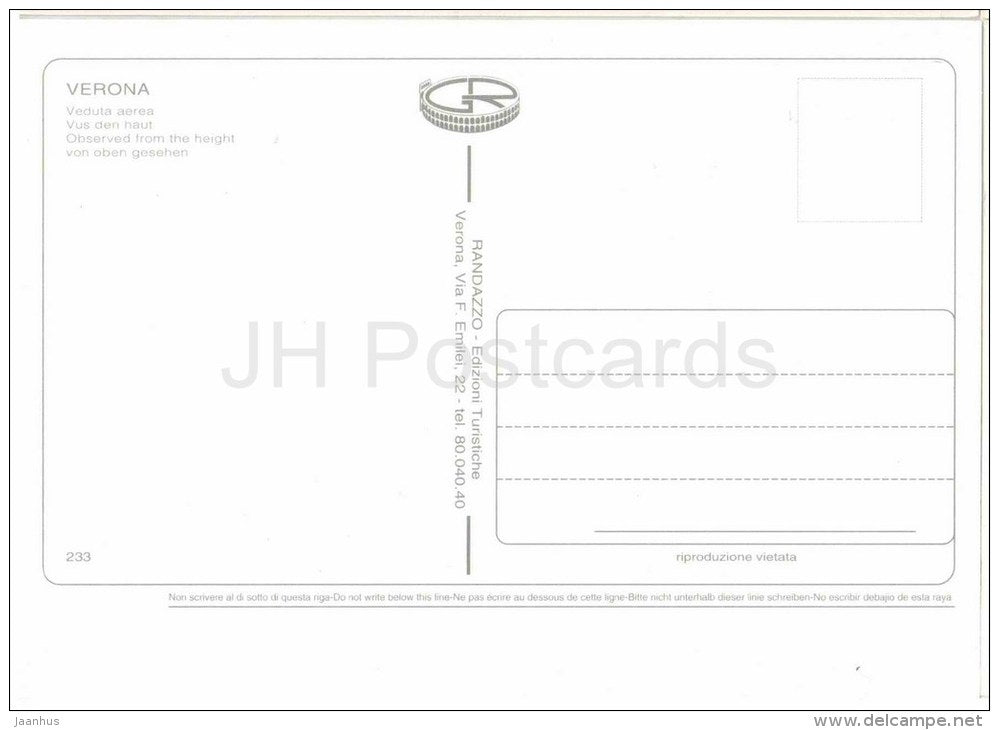 Veduata Aerea - Aerial View - Verona - Veneto - 233 - Italia - Italy - unused - JH Postcards