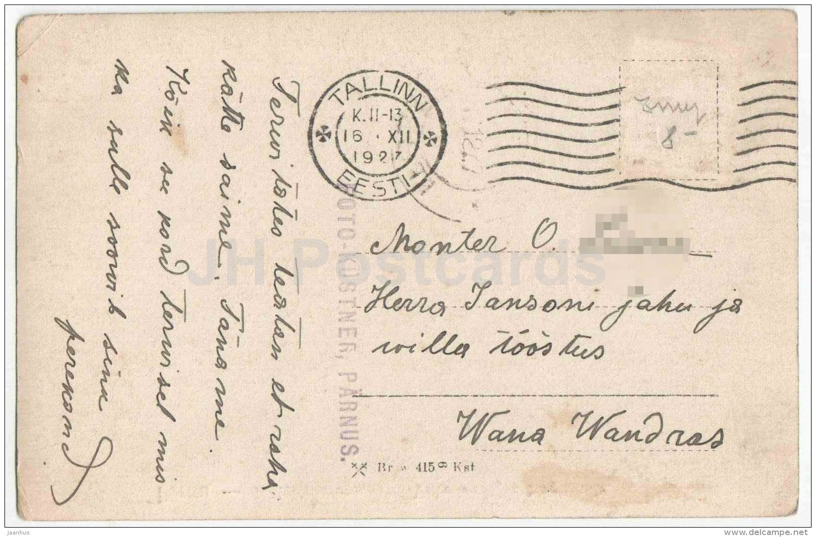 A monument to perished in the War of Independence - Pärnu - Estonia - old postcard - circulated in Estonia 1927 Tallinn - JH Postcards