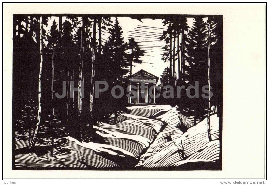 engraving by. A. Ushin - New Silvia . Mausoleum - Pavlovsk Park - 1969 - Russia USSR - unused - JH Postcards