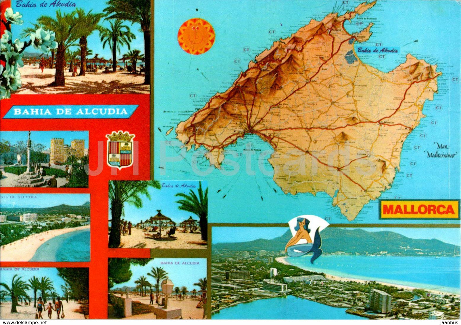 Bahia de Alcudia - map - multiview - 2578 - Mallorca - Spain - used - JH Postcards