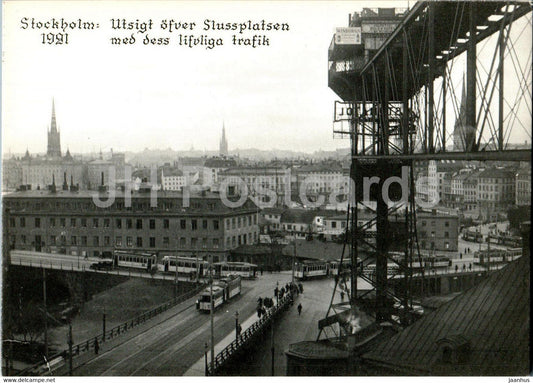 Stockholm - Utsigt ofver Slussplatsen med dess lifliga trafik - tram - 1921 - REPRODUCTION - 1376 - Sweden - unused - JH Postcards