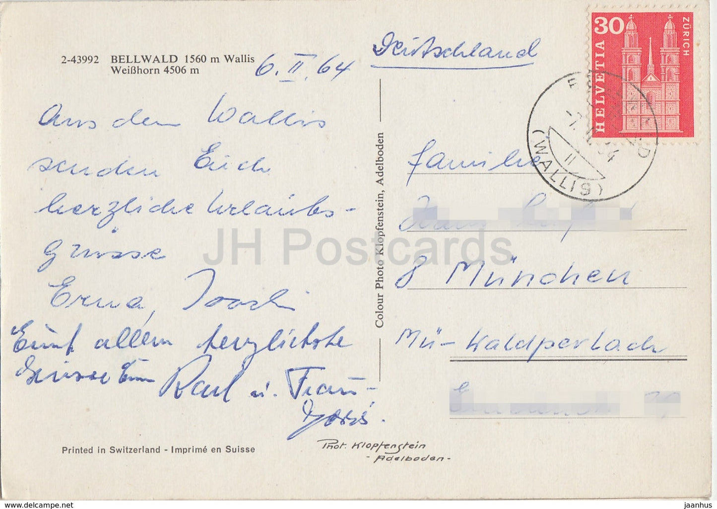 Bellwald 1560 m Wallis - Weisshorn 4506 m - Switzerland - used