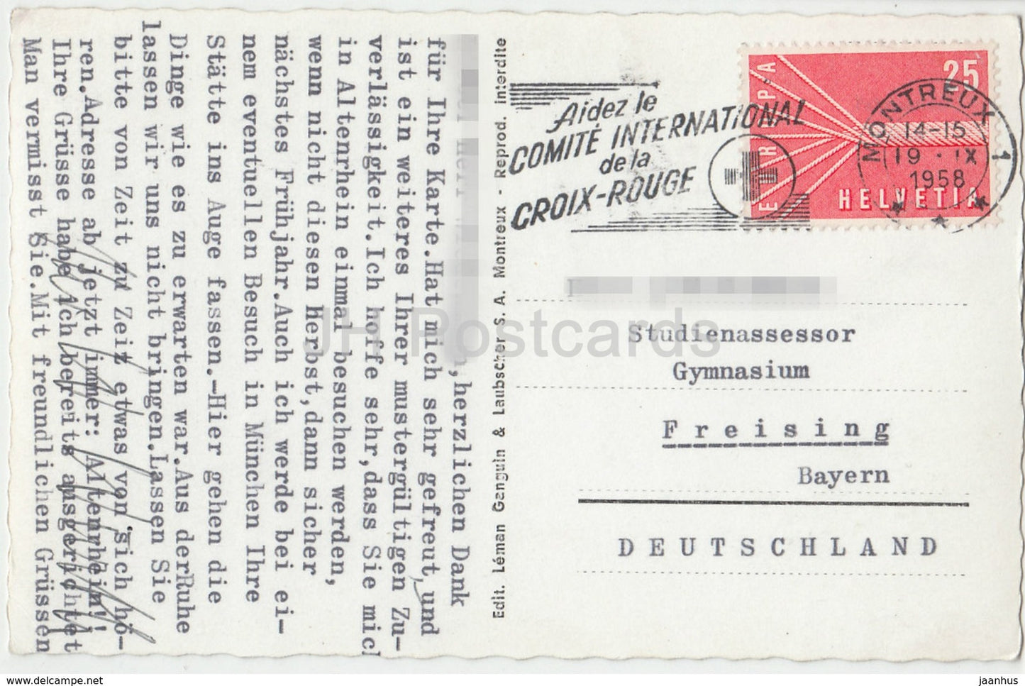 Montreux – Le Temple et le Chateau de Chillon – 160 – Schweiz – 1958 – gebraucht