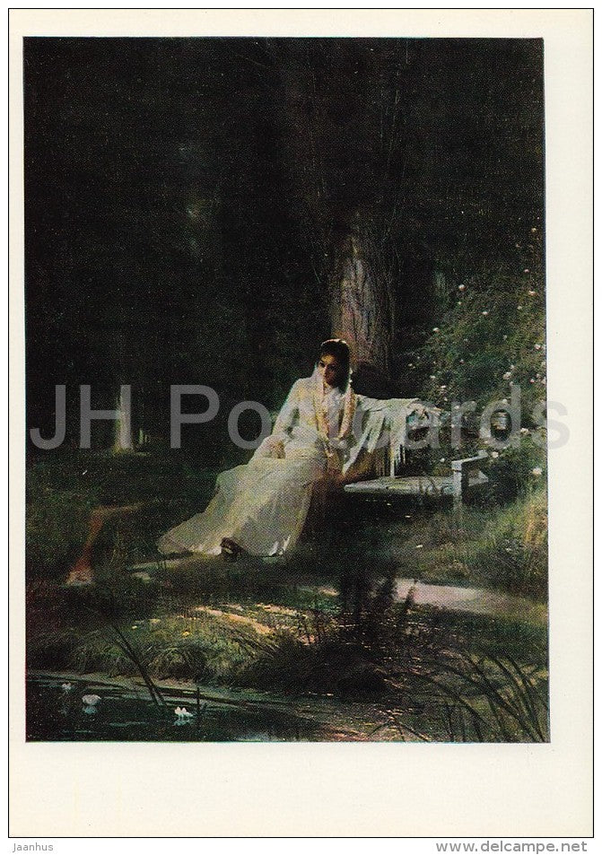 painting by I. Kramskoy - Moonlit Night , 1880 - woman - Russian art - 1976 - Russia USSR - unused - JH Postcards