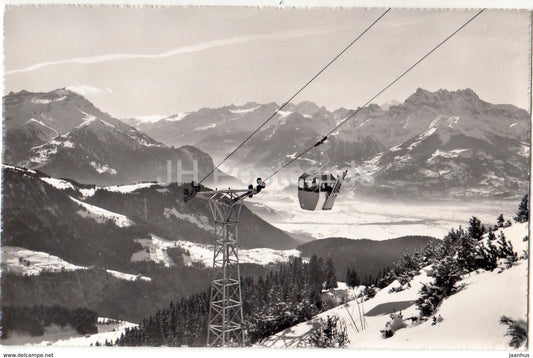 Teleferique - Leysin - Berneuse et les Dents du Midi - cable car - Switzerland - 1958 - used - JH Postcards