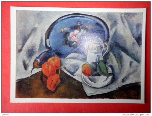 painting by Alexander V. Kuprin - Still life with a blue tray , 1914 - russian art - unused - JH Postcards