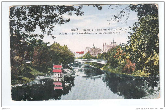 Schwanenhäuschen u. Basteibrücke - bridge - Riga - Latvia - old postcard - sent from Latvia to Estonia 1929 - used - JH Postcards