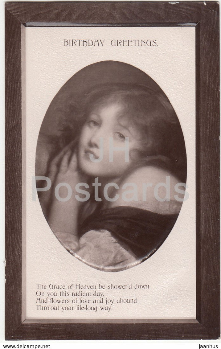Birthday Greetings - The Grace of Heaven be shower'd down - girl - Opalette old postcard - 1908 - United Kingdom - used - JH Postcards