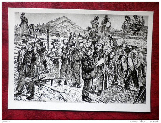 illustration by D. N. Kardovsky - Decembrists in exile at the Chita mine - russian art - unused - JH Postcards