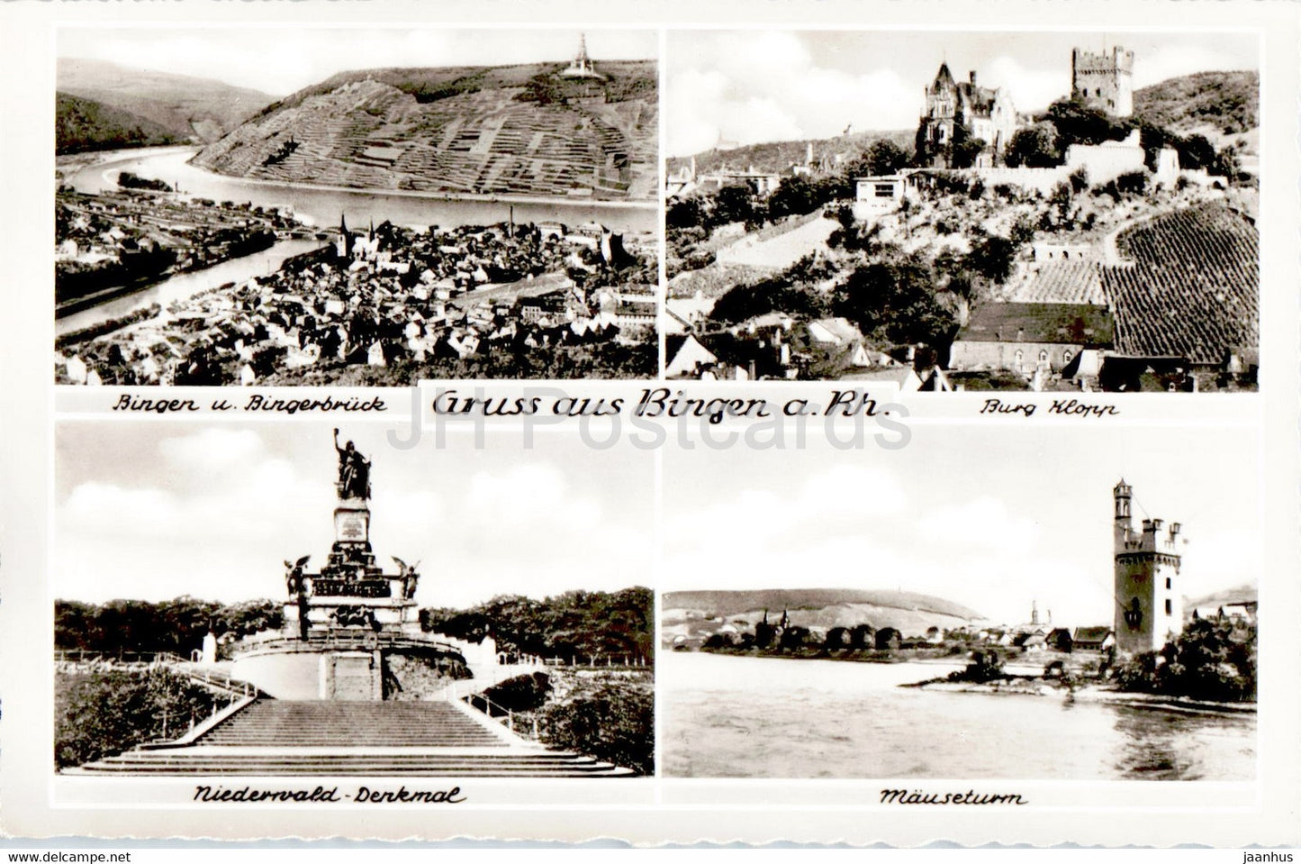 Gruss aus Bingen a Rh - Burg Klopp - Niederwald Denkmal - Mauseturm - old postcard - Germany - unused - JH Postcards