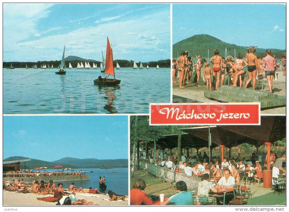 Machovo Jezero - lake - sailing boat - Restaurant Na Plazi (On the Beach) - Czechoslovakia - Czech - unused - JH Postcards