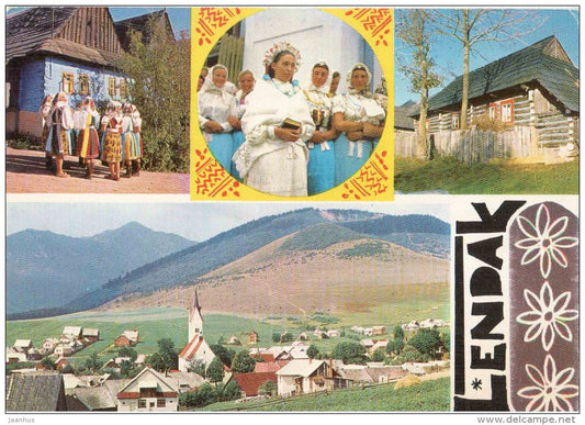 Lendak - folk costumes - village view - church - Czechoslovakia - Slovakia - used 1971 - JH Postcards