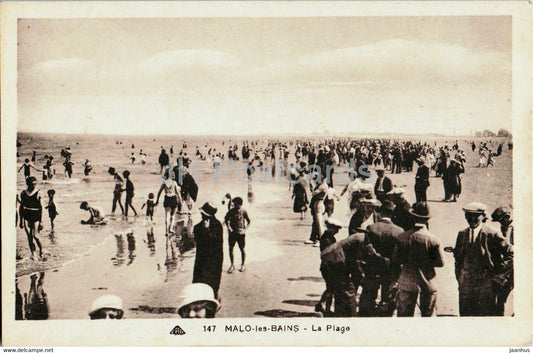 Malo les Bains - La Plage - beach - 147 - old postcard - France - used - JH Postcards