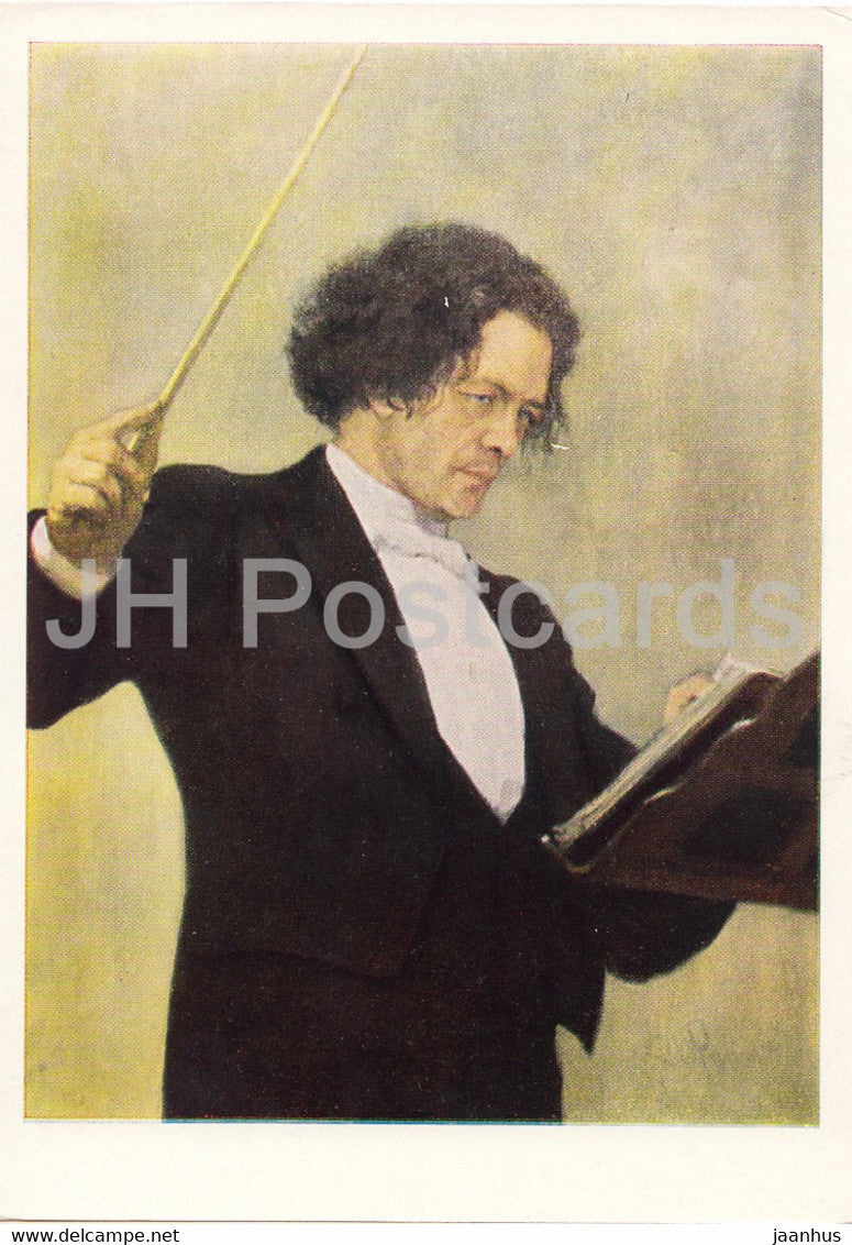 painting by I. Repin - portrait of conductor A. Rubinstein - Russian art - 1966 - Russia USSR - unused - JH Postcards