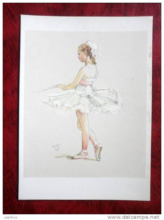 Painting by N.N. Zhukov - student of ballet school - ballerina - art - card printed in 1960 - Russia - USSR - unused - JH Postcards