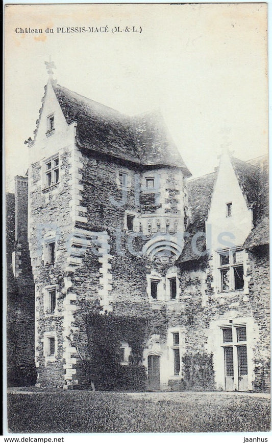 Chateau de Plessis Mace - castle - 1910 - old postcard - France - used - JH Postcards