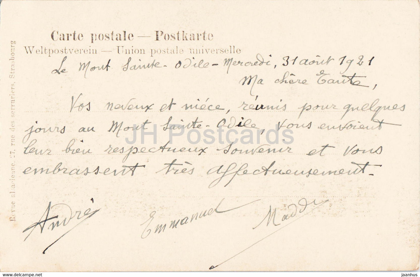 Mont Sainte Odile - Roches a cuvettes au plateau des fees - Alsace - old postcard - 1921 - France - used