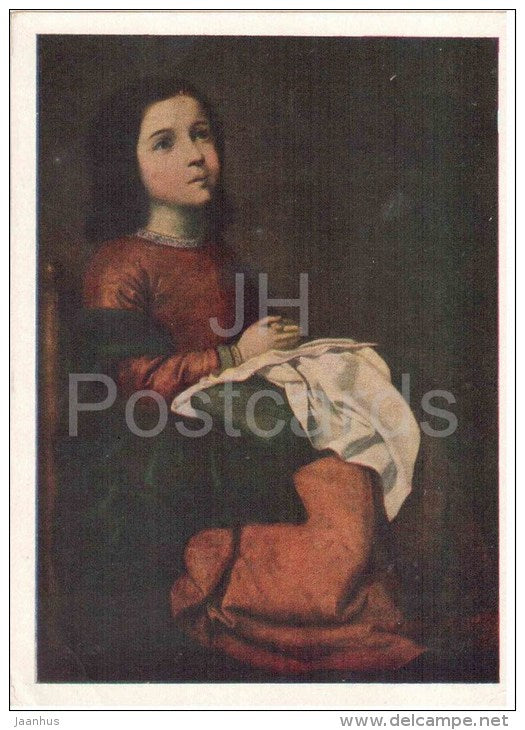 painting by Francisco de Zurbaran - Mary`s Youth - spanish art - unused - JH Postcards