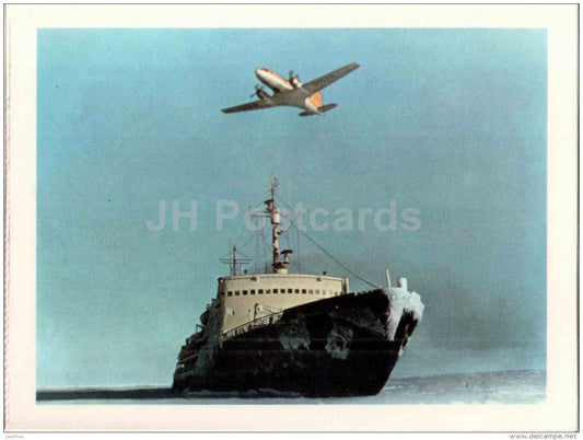 icebreaker Moskva - airplane - Motor Ship - Morflot - Russia USSR - unused - JH Postcards