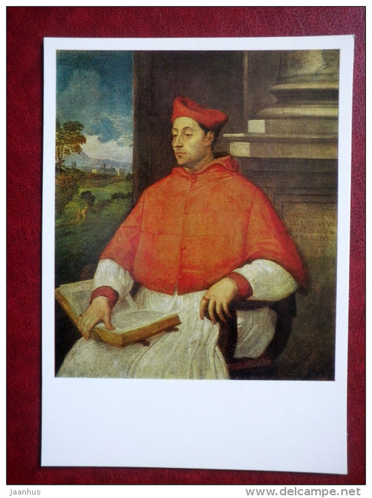 painting by Sebastiano del Piombo , Portrait of cardinal Antonio Pallavicini - italian art - unused - JH Postcards
