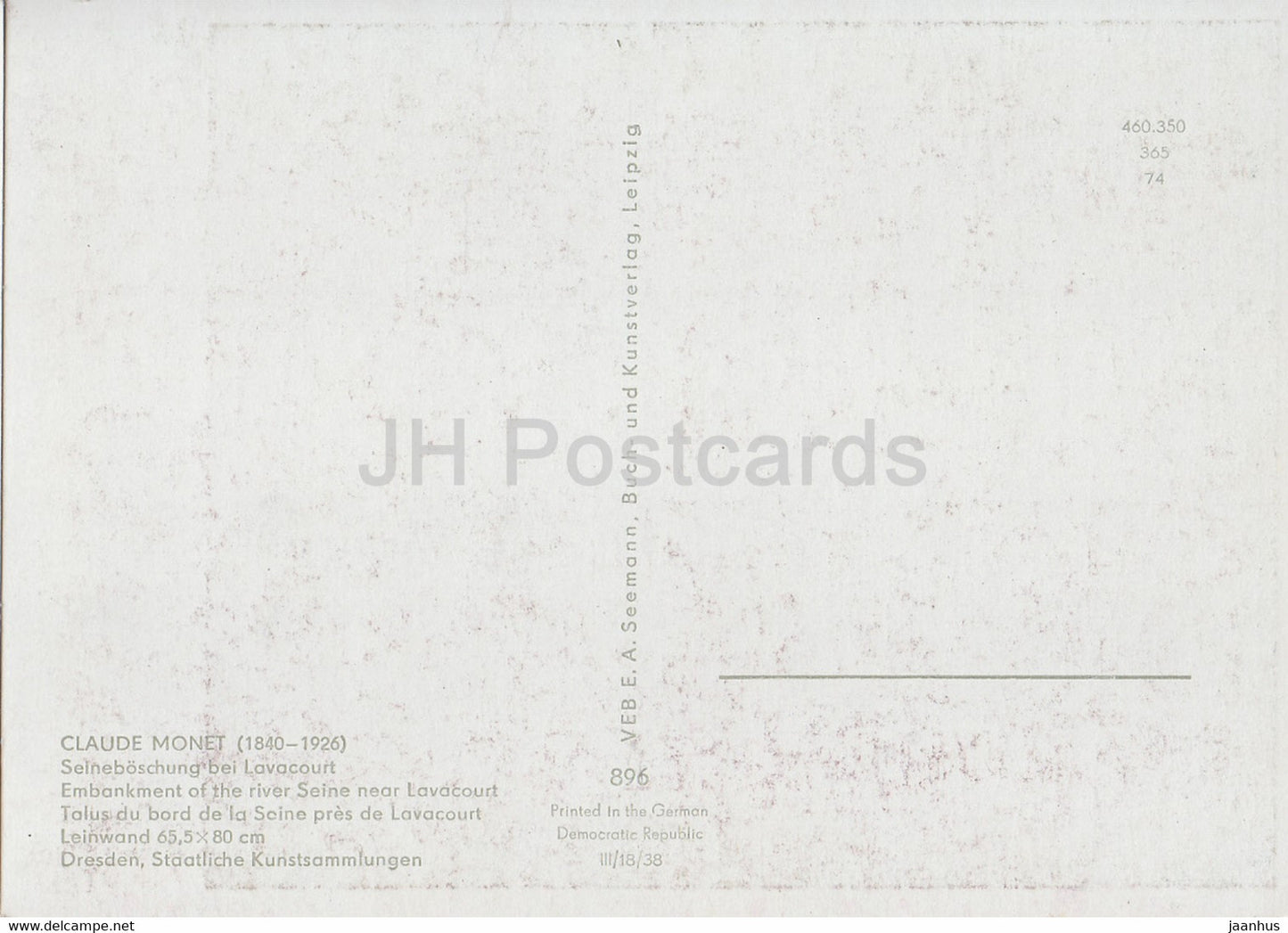 peinture de Claude Monet - Selneboschung bei Lavacourt - Seine - Art français - Allemagne DDR - inutilisé