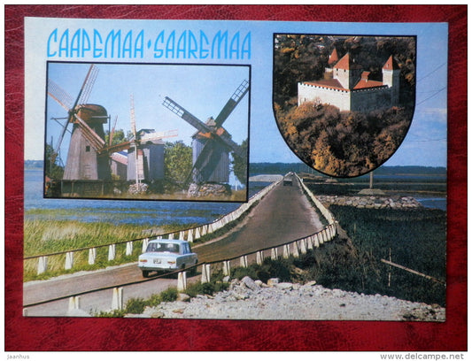 Saaremaa Island - Angla windmills - Kuressaare Castle - causeway Väinatamm - 1988 - Estonia - USSR - unused - JH Postcards