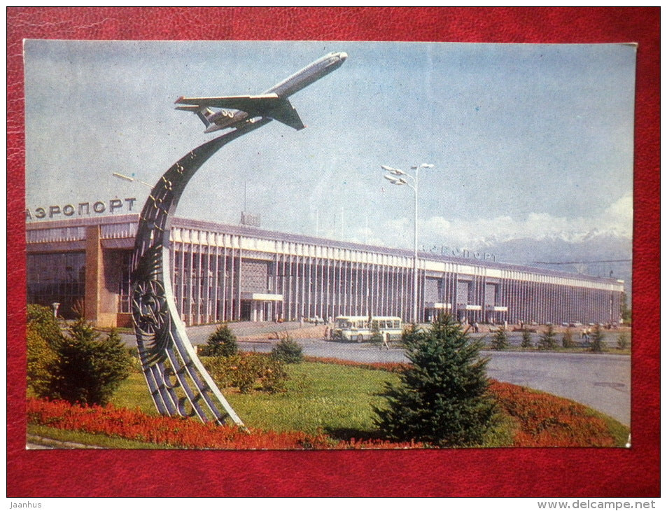 airport - airplane - Almaty - Alma-Ata - 1974 - Kazakhstan USSR - unused - JH Postcards