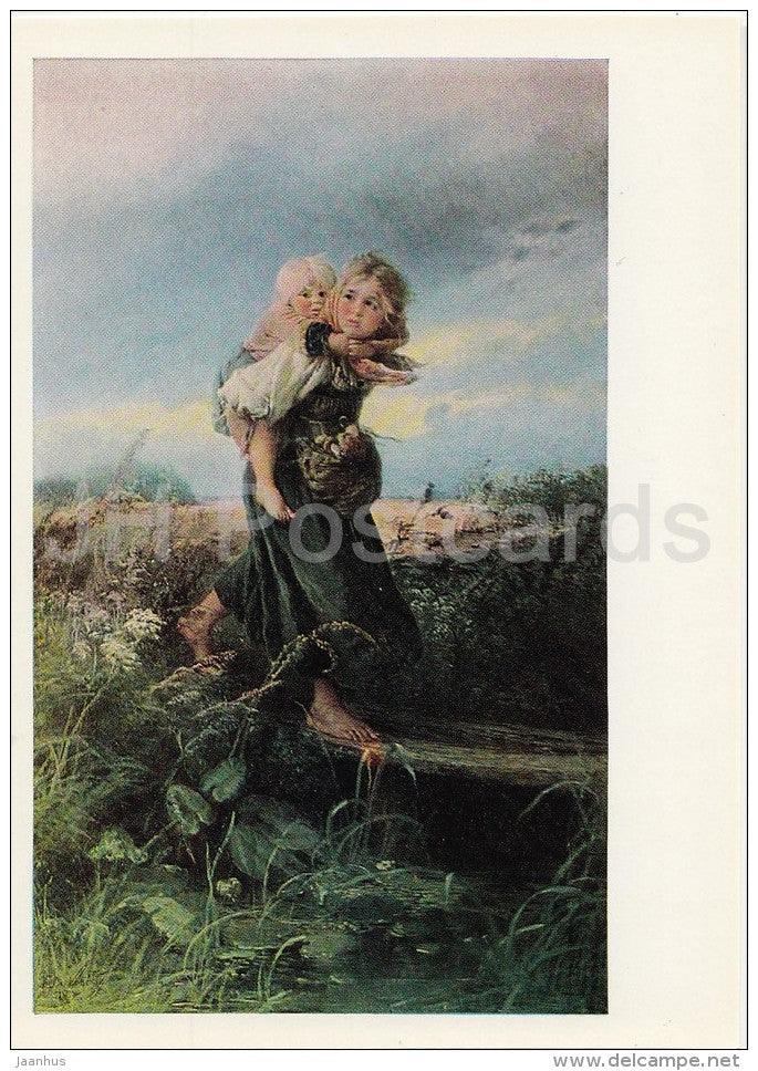 painting by K. Makovsky - Children running from a thunderstorm , 1872 - Russian art - 1976 - Russia USSR - unused - JH Postcards