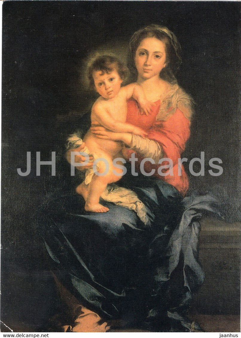 painting by B E Murillo - Madonna with Kind - Madonna with Child - Spanish art - Germany - unused - JH Postcards