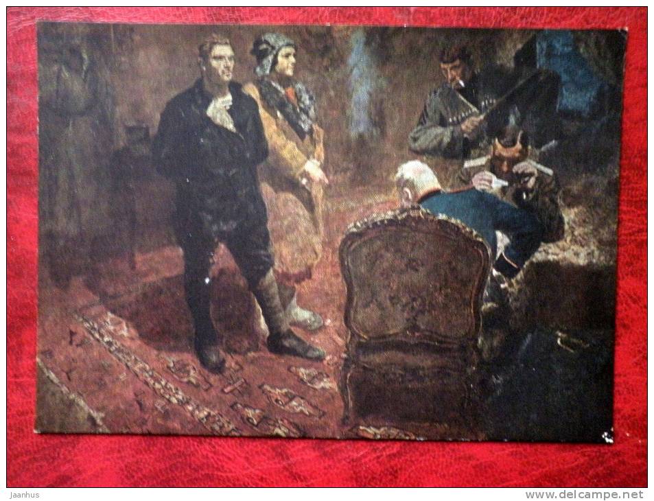 Painting by B. V. Johanson - Communist interrogation , 1933 - russian art - unused - JH Postcards