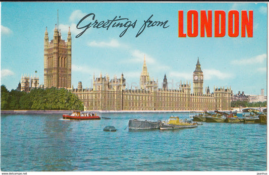Greetings from London - Houses of Parliament - viewed across the river Thames - United Kingdom - England - used - JH Postcards