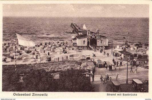 Ostseebad Zinnowitz - Strand mit Seebrucke - beach - old postcard - 39527 - Germany - unused - JH Postcards