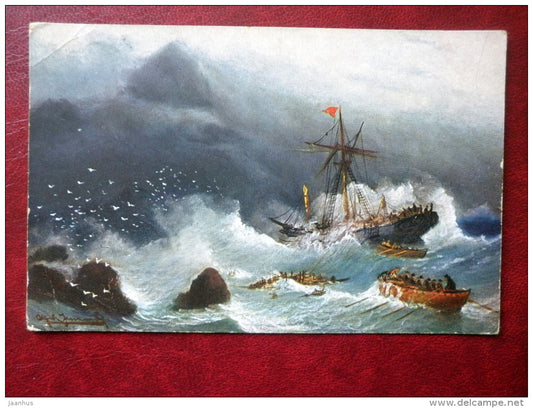 An der Felsenküste gestrandet - ship - boat - T.S.N. Serie 1668 - Germany - unused - JH Postcards