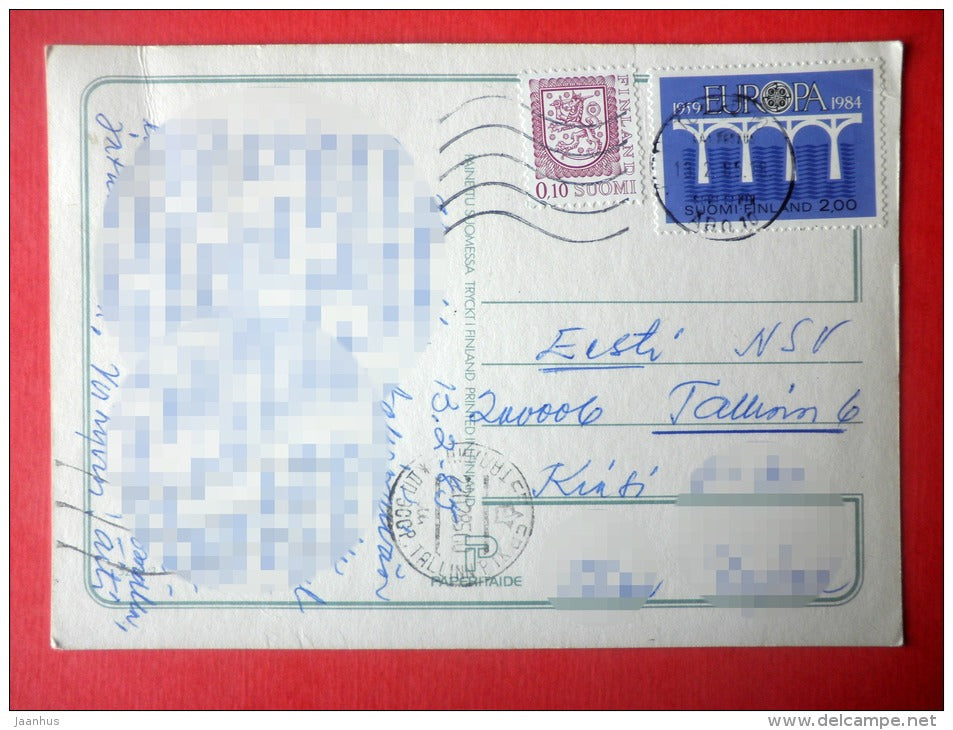 garden - flowers - bridge - EUROPA CEPT - Finland - sent from Finland Turku to Estonia USSR 1985 - JH Postcards