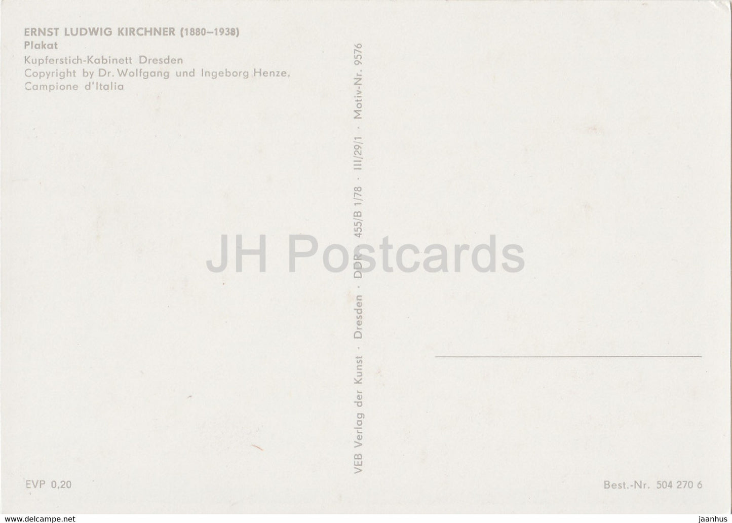 painting by Ernst Ludwig Kirchner - Plakat - KGB Brucke - 9576 - German art - Germany DDR - unused