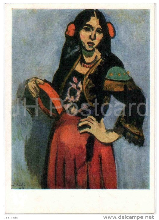 painting by Henri Matisse - Spanish woman with a tambourine , 1909 - french art - unused - JH Postcards
