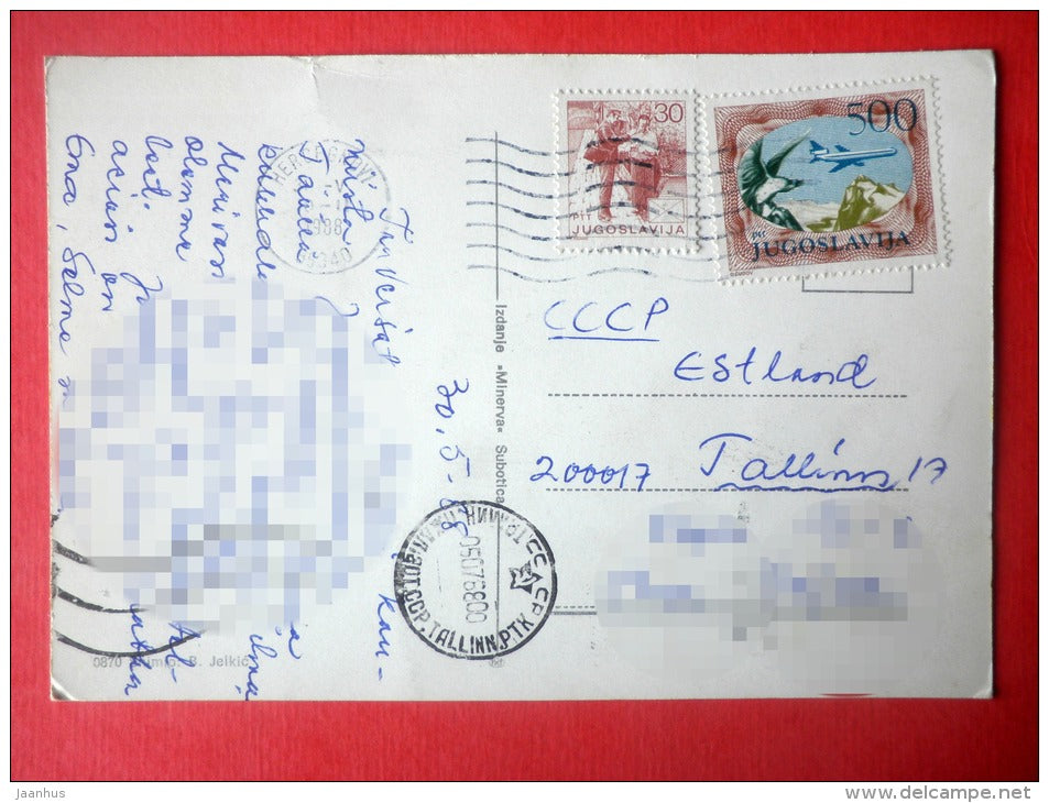 streets - fortress - airplane - 0870 - Herceg Novi - Montenegro - Yugoslavia - sent from Yugoslavia to Estonia USSR 1988 - JH Postcards