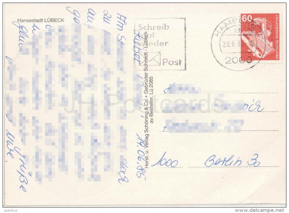 Grüsse aus Lübeck - Hansestadt - Germany - 1985 gelaufen - JH Postcards