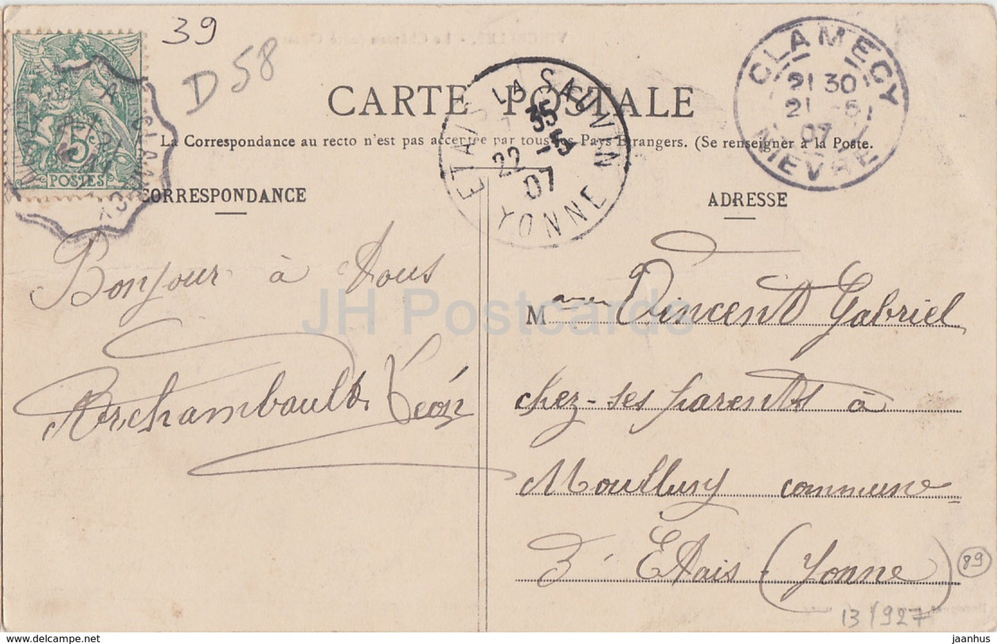 Vincelles - Le Chateau - cote Ouest - castle - old postcard - 1907 - France - used