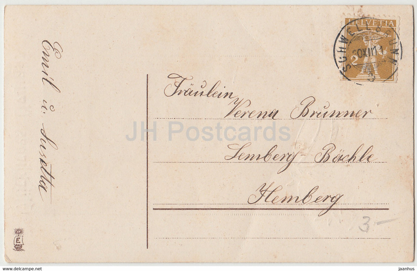 New Year Greeting Card - Gluckliches Neujahr 1912 - bells - church - M S i B - old postcard - 1911 - Germany - used