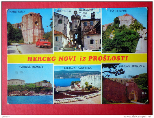 streets - fortress - airplane - 0870 - Herceg Novi - Montenegro - Yugoslavia - sent from Yugoslavia to Estonia USSR 1988 - JH Postcards
