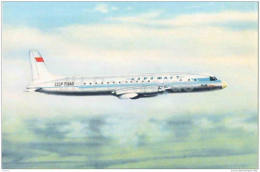 The IL-18 passenger turboprop - airplane - Aeroflot - Soviet aviation - Russia USSR - unused - JH Postcards